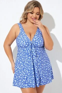Floral Printed Tie Front V-Neck Swimdress -Bikini By Muse b desd001012 6