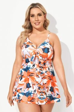 Sweetheart Neckline Flower Backless Tie Front Swimdress -Bikini By Muse b desd006002 4