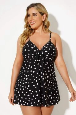Black Dots Tie Front Classic Women Swimdress 7 Black Dots Tie Front Classic Women Swimdress -Bikini By Muse b desd006004 4