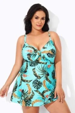 Sweetheart Neckline Print Tie Front Underwire Swimdress -Bikini By Muse b desd006008 2