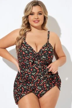 Cherry Printed Adjustable Straps V Neck Swimdress 9 Cherry Printed Adjustable Straps V Neck Swimdress -Bikini By Muse b desd006009 4