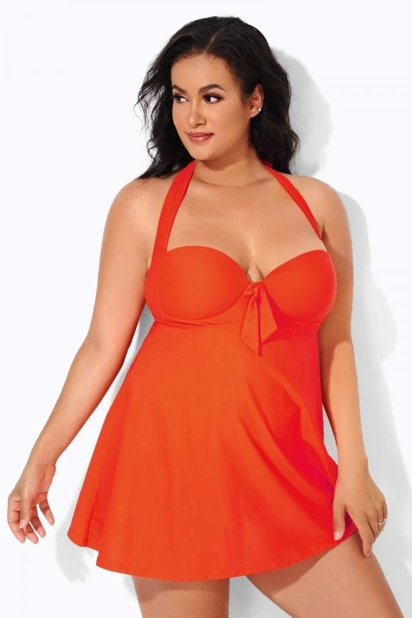 Orange Sweetheart NecklineTie-front Halter Swimdress 1 Orange Sweetheart NecklineTie-front Halter Swimdress