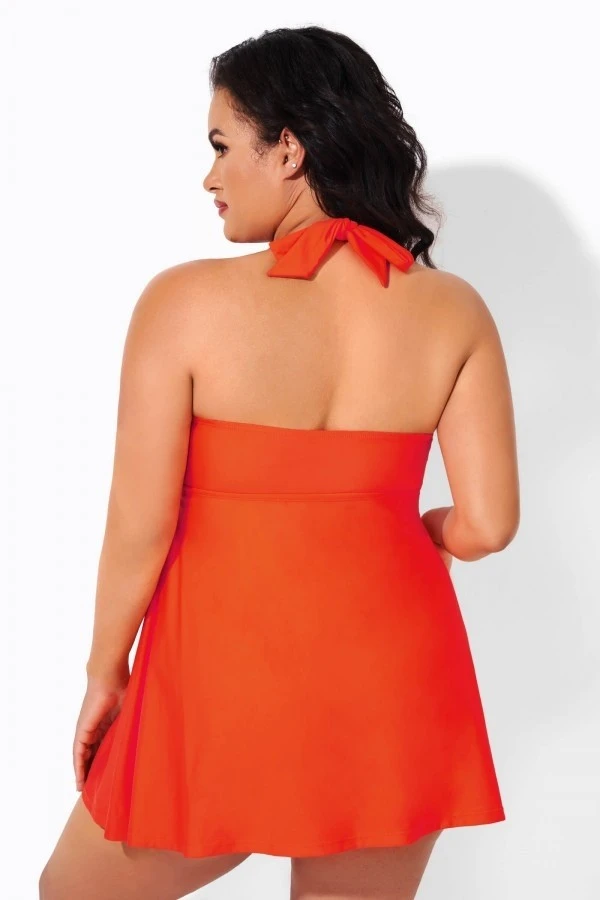 Orange Sweetheart NecklineTie-front Halter Swimdress 2 Orange Sweetheart NecklineTie-front Halter Swimdress - Image 2