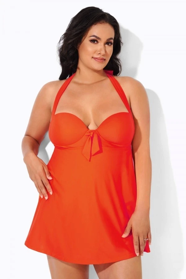 Orange Sweetheart NecklineTie-front Halter Swimdress 4 Orange Sweetheart NecklineTie-front Halter Swimdress - Image 4