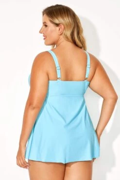 Blue Side Slit V-Neck Adjustable Straps Swimdress -Bikini By Muse b desd015001 4