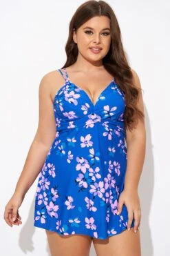 Purple Butterfly Print V-neck Loop Strap Swimdress -Bikini By Muse b desd029001 5
