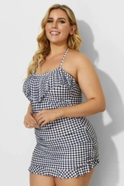 Lattice Bandeau Neckline Fringe Ruffle Hem Swimdress -Bikini By Muse b desd033002 3