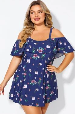 Floral Off Shoulder Tummy Control Lady Swimdress 8 Floral Off Shoulder Tummy Control Lady Swimdress -Bikini By Muse b desd049005 3