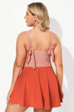 Red & White Stripe Halter Flattering Underwire Swimdress -Bikini By Muse b desd059001 3