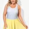 Classic Stripe Round Collar Swimdress For Lady