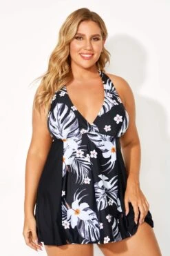 Tropical Patterns Flowers V-Neck Women Swimdress 7 Tropical Patterns Flowers V-Neck Women Swimdress -Bikini By Muse b desd077001 3