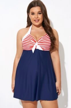 Vintage Stripe Halter Straps Women Swimdress -Bikini By Muse b desd081003 3