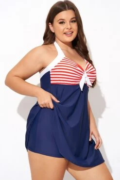 Vintage Stripe Halter Straps Women Swimdress -Bikini By Muse b desd081003 6