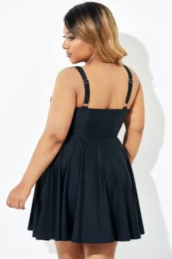 Black Adjustable Shoulder Straps Lady Flowy Swimdress 8 Black Adjustable Shoulder Straps Lady Flowy Swimdress -Bikini By Muse b desd083001 2