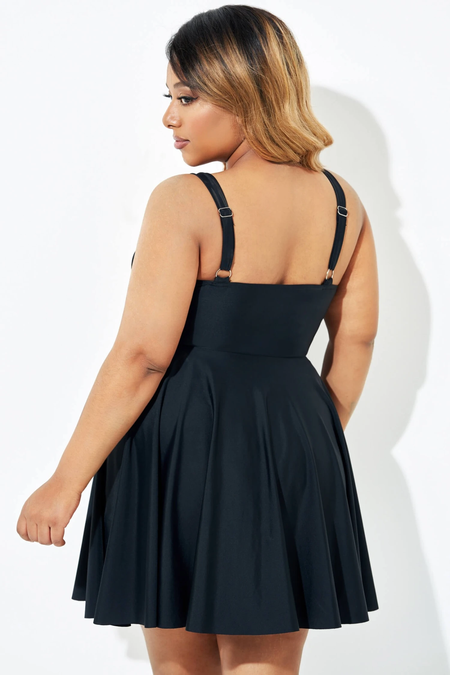 Black Adjustable Shoulder Straps Lady Flowy Swimdress 3 Black Adjustable Shoulder Straps Lady Flowy Swimdress - Image 3