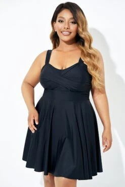 Black Adjustable Shoulder Straps Lady Flowy Swimdress 10 Black Adjustable Shoulder Straps Lady Flowy Swimdress -Bikini By Muse b desd083001 4