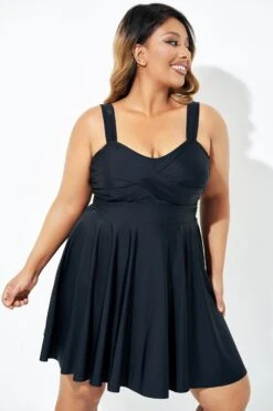 Black Adjustable Shoulder Straps Lady Flowy Swimdress 11 Black Adjustable Shoulder Straps Lady Flowy Swimdress -Bikini By Muse b desd083001 5