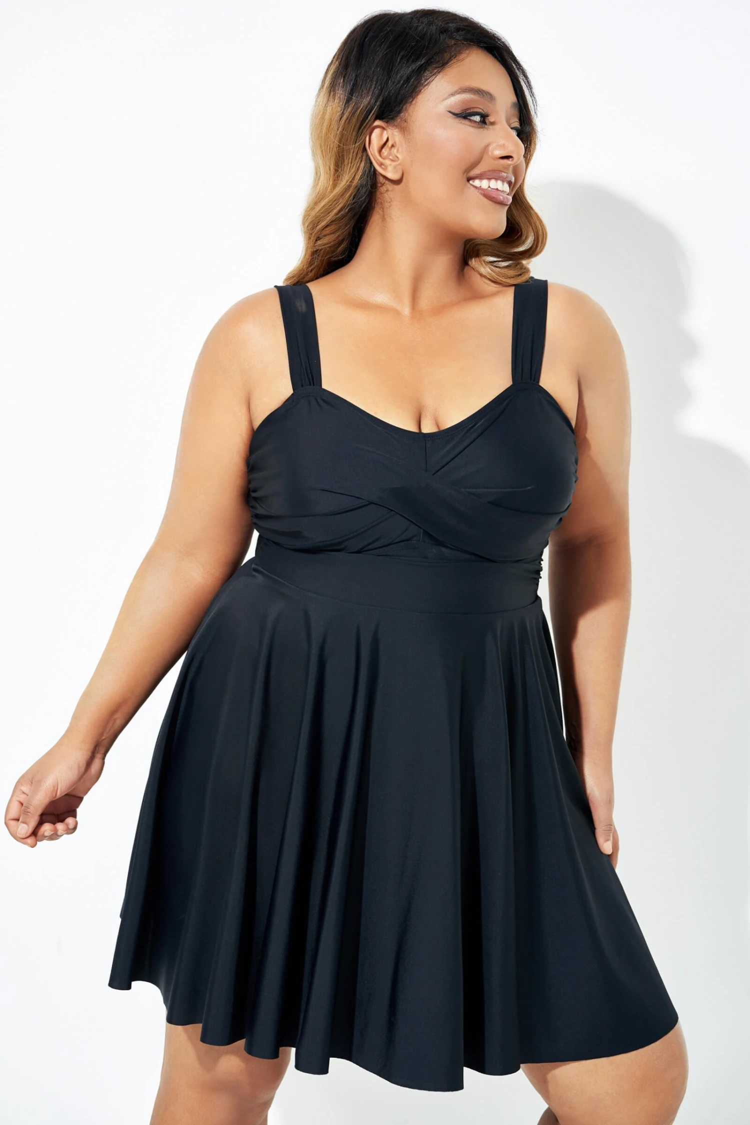 Black Adjustable Shoulder Straps Lady Flowy Swimdress 6 Black Adjustable Shoulder Straps Lady Flowy Swimdress - Image 6