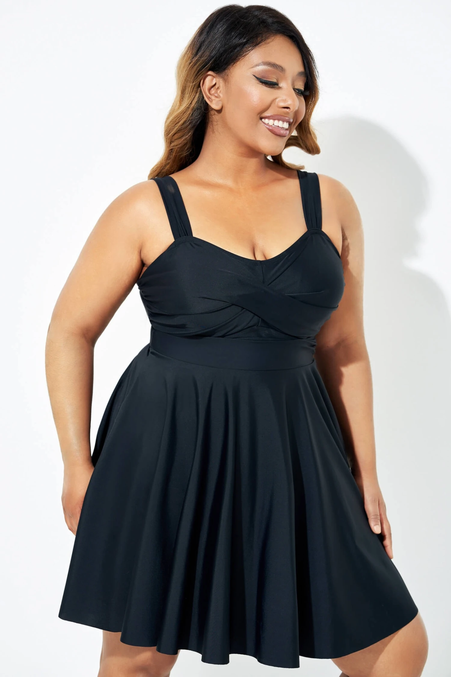 Black Adjustable Shoulder Straps Lady Flowy Swimdress 4 Black Adjustable Shoulder Straps Lady Flowy Swimdress - Image 4