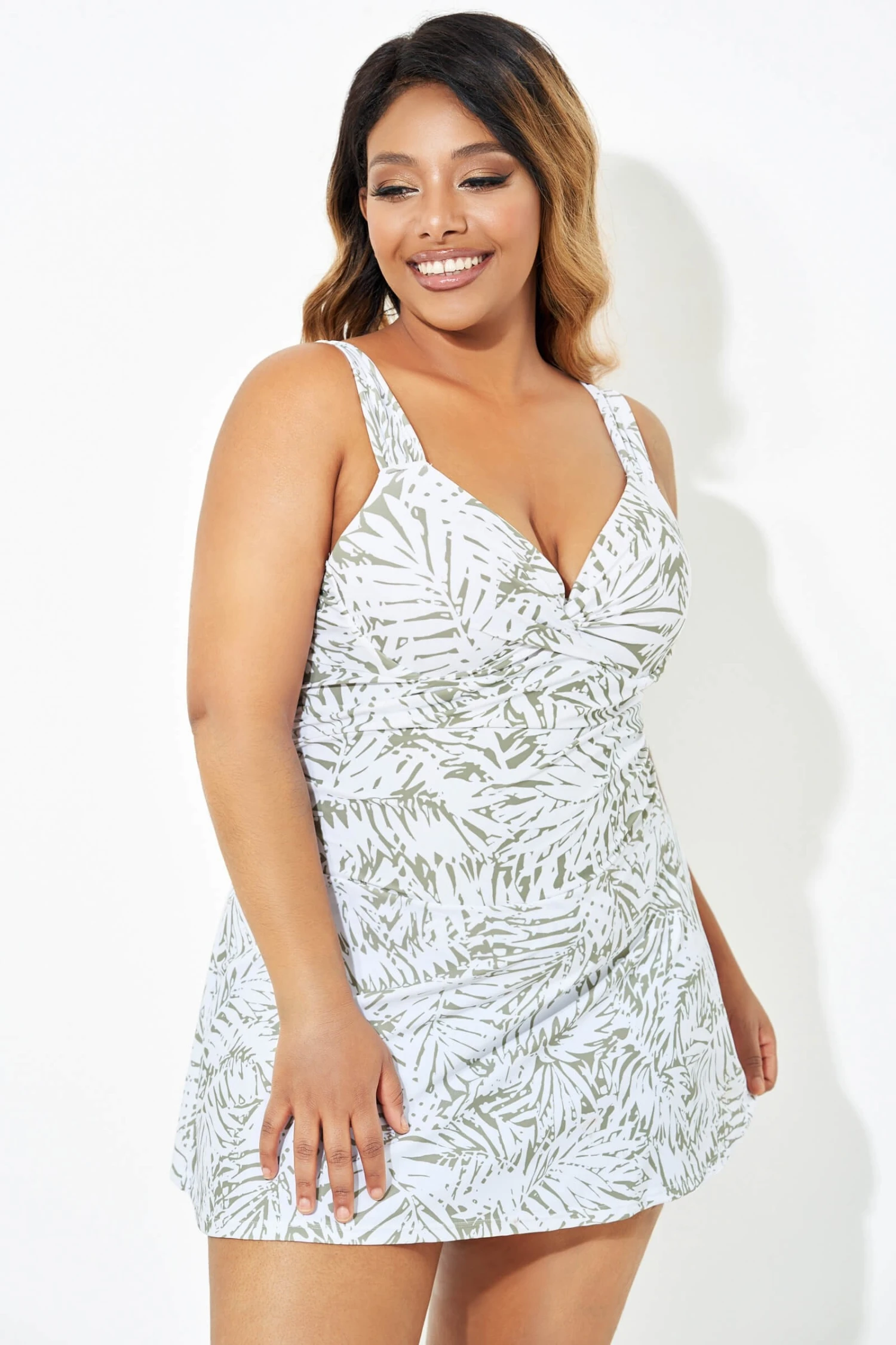 Fashionable Leaf Printed Twist Front Underwire Swimdress 3 Fashionable Leaf Printed Twist Front Underwire Swimdress - Image 3