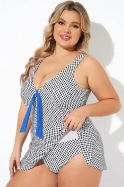 Dots Tie-Front Wide Shoulder Straps Swimdress -Bikini By Muse b desd109001 3