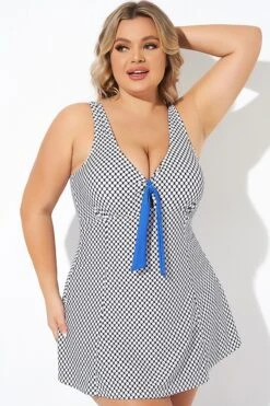 Dots Tie-Front Wide Shoulder Straps Swimdress -Bikini By Muse b desd109001 5