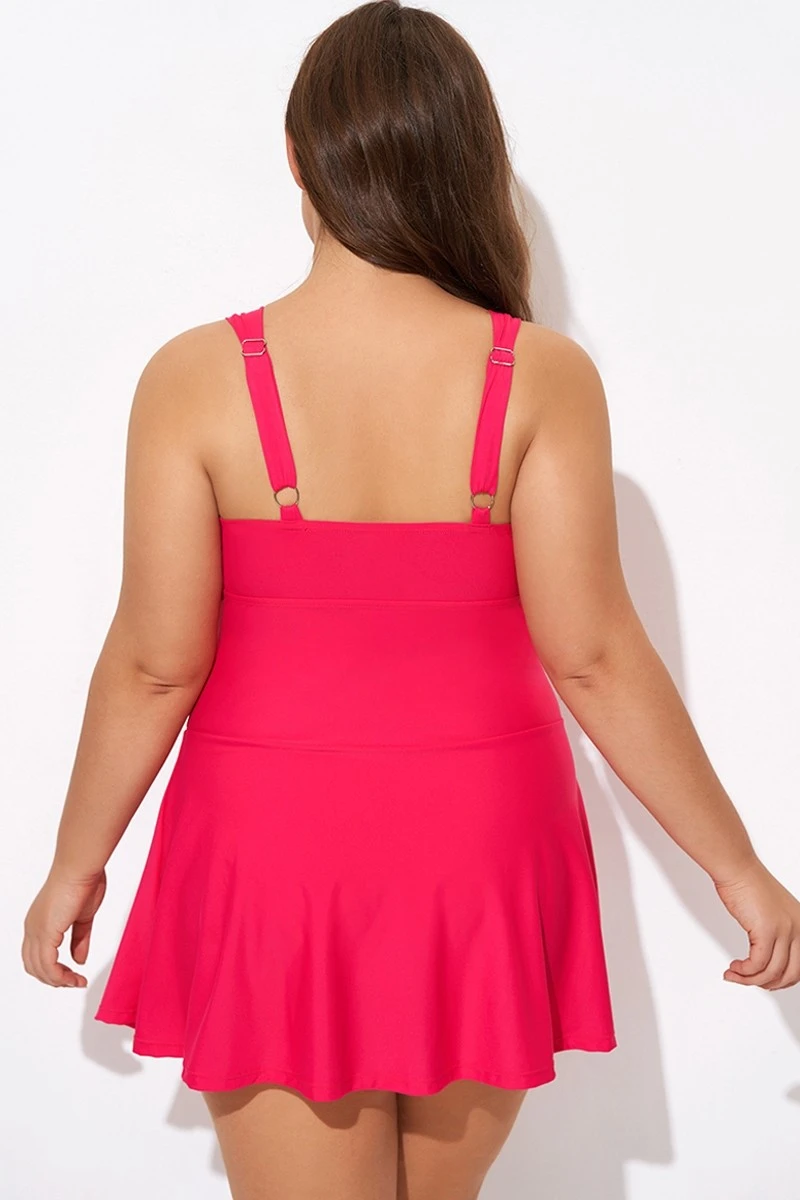 Red V-neck Twist Front Shirred Underwire Swimdress 2 Red V-neck Twist Front Shirred Underwire Swimdress - Image 2