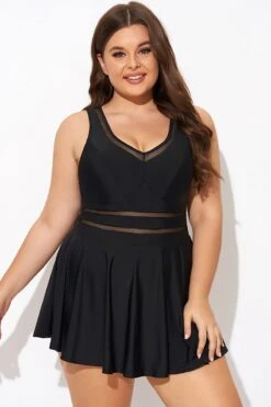 Black V-neck Wide Strap Crochet Detail Swimdress 9 Black V-neck Wide Strap Crochet Detail Swimdress -Bikini By Muse b desd113001 1