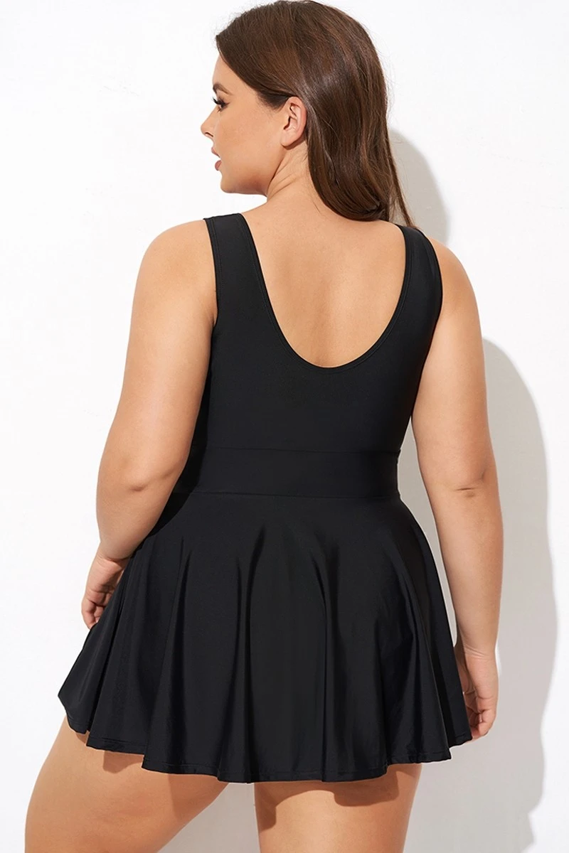 Black V-neck Wide Strap Crochet Detail Swimdress 2 Black V-neck Wide Strap Crochet Detail Swimdress - Image 2