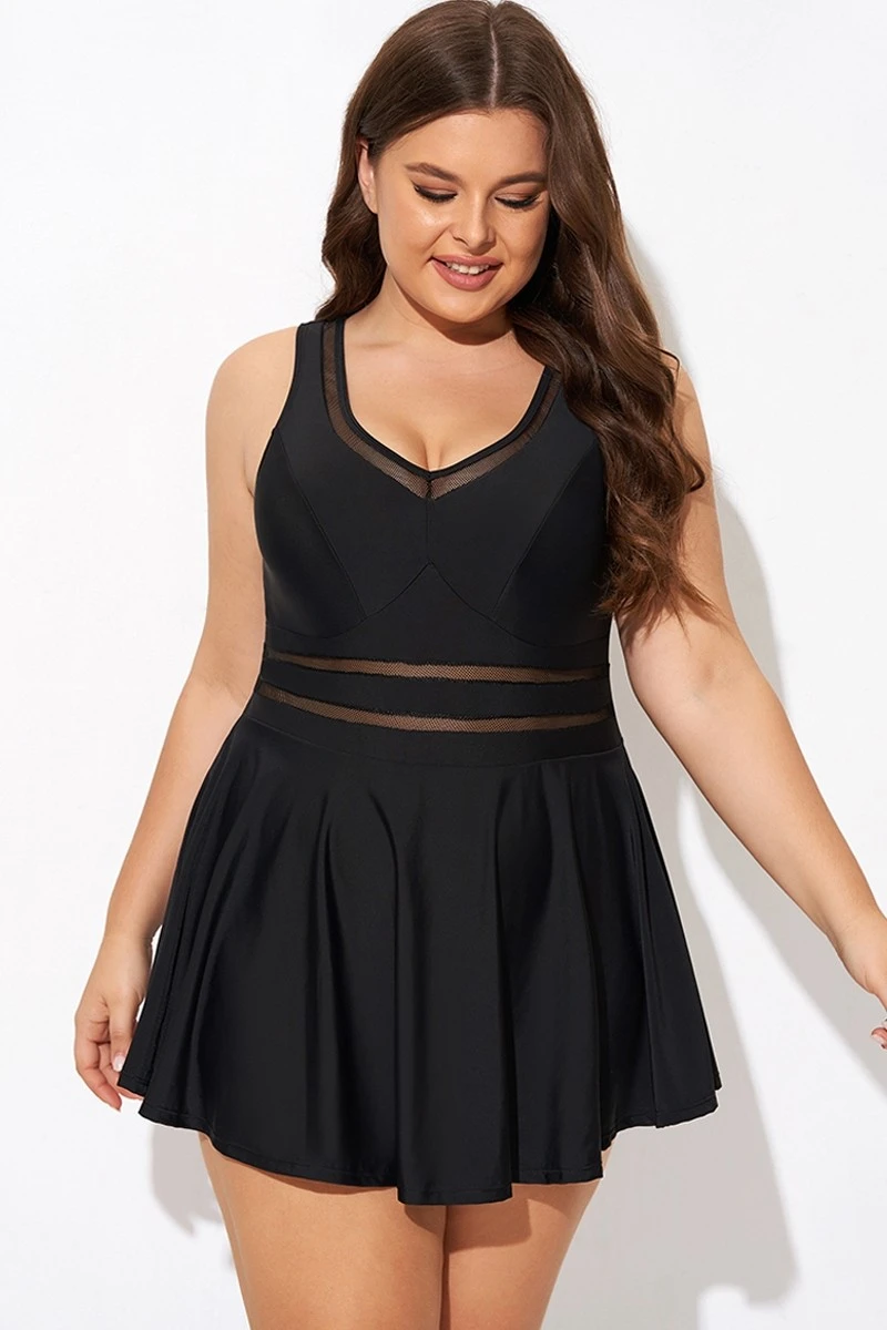 Black V-neck Wide Strap Crochet Detail Swimdress 5 Black V-neck Wide Strap Crochet Detail Swimdress - Image 5