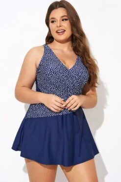 Silver Foil Dots Mesh-inset Wrap Swimdress -Bikini By Muse b desd114001 4