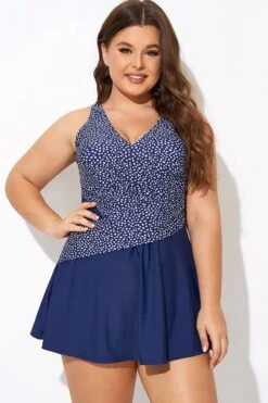 Silver Foil Dots Mesh-inset Wrap Swimdress -Bikini By Muse b desd114001 5