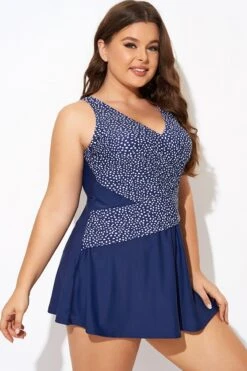 Silver Foil Dots Mesh-inset Wrap Swimdress -Bikini By Muse b desd114001 6