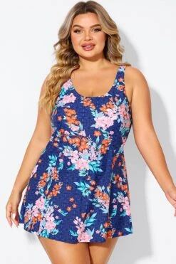 Blossoms Scoop Neckline Wide Shoulder Straps Swimdress -Bikini By Muse b desd115001 3