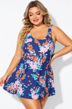 Blossoms Scoop Neckline Wide Shoulder Straps Swimdress -Bikini By Muse b desd115001 4