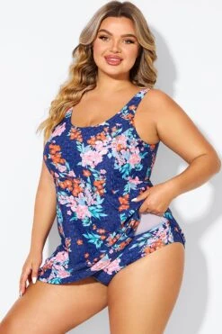 Blossoms Scoop Neckline Wide Shoulder Straps Swimdress -Bikini By Muse b desd115001 5