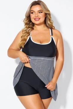 Black & White Criss Cross Striped Double Strap Swimdress -Bikini By Muse b desd119001 4