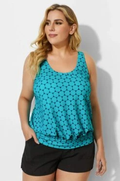 Green Scoopneck Polka Dots Women Tankini Top -Bikini By Muse b detan003001t 1
