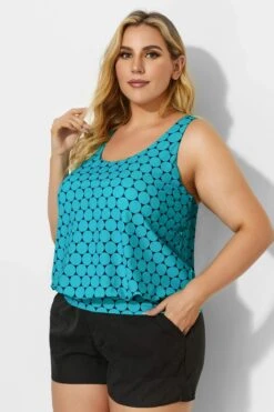Green Scoopneck Polka Dots Women Tankini Top -Bikini By Muse b detan003001t 2