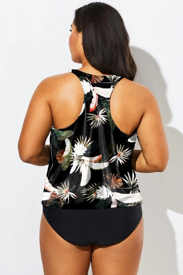 Flower Printed Round Neck Women Tankini Top 2 Flower Printed Round Neck Women Tankini Top - Image 2