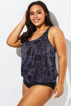 Black Racerback Beach Oversize Women Tankini Top -Bikini By Muse b detan003006 33