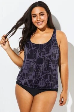 Black Racerback Beach Oversize Women Tankini Top -Bikini By Muse b detan003006 44