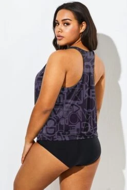 Black Racerback Beach Oversize Women Tankini Top -Bikini By Muse b detan003006 55