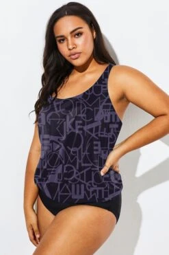 Black Racerback Beach Oversize Women Tankini Top -Bikini By Muse b detan003006 66