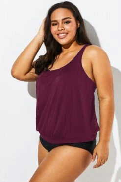 Wine Racerback Classic Blouson Tankini Top -Bikini By Muse b detan003008 33
