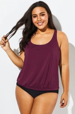 Wine Racerback Classic Blouson Tankini Top -Bikini By Muse b detan003008 44