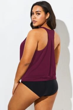 Wine Racerback Classic Blouson Tankini Top -Bikini By Muse b detan003008 55