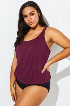 Wine Racerback Classic Blouson Tankini Top -Bikini By Muse b detan003008 66