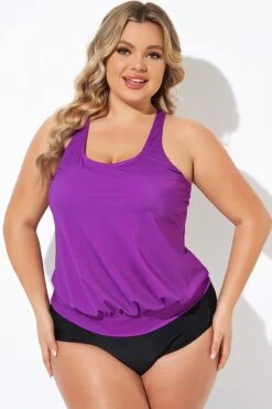 Purple Scoopneck Control Blouson Women Tankini Top -Bikini By Muse b detan003010 4