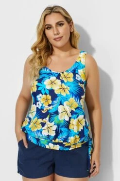 Elegant Floral Printed Side Tie Tankini Top -Bikini By Muse b detan009002t 1